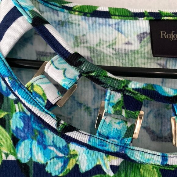 Rafaella Size L Black/White Stripe Cut Out Floral Top - Picture 4 of 16